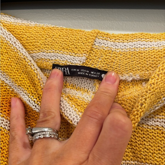 Zara Striped Yellow Women's Pants size M crochet casual summer country garden - Picture 9 of 11